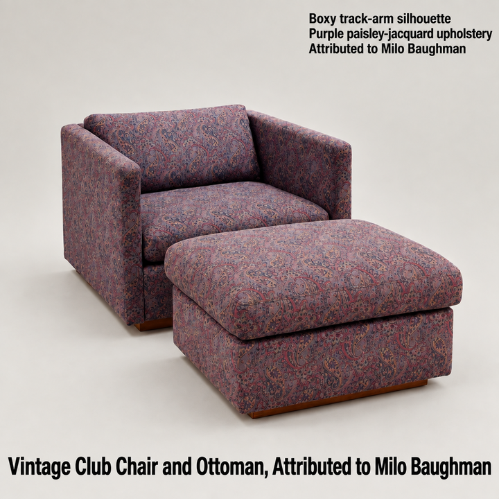 Vintage Club Chair and Ottoman, Attributed to Milo Baughman