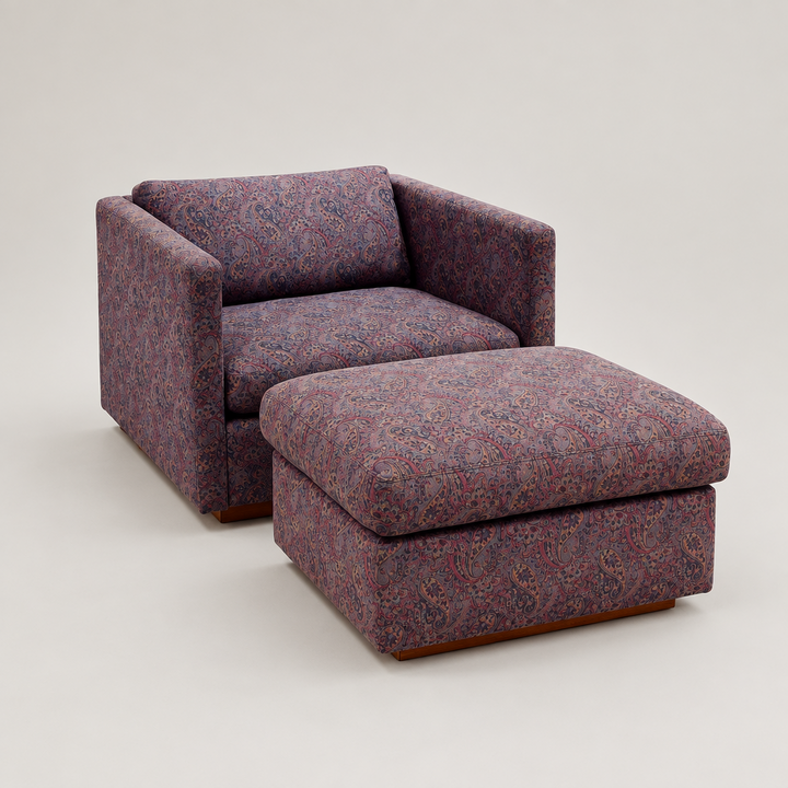 Vintage Club Chair and Ottoman, Attributed to Milo Baughman